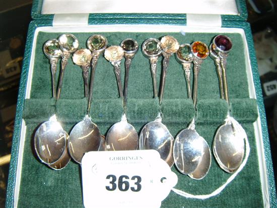 Set of 12 Scottish silver coffee spoons, with tinted glass terminals (Edinburgh 1972 & earlier), all by Robert Allis(-)